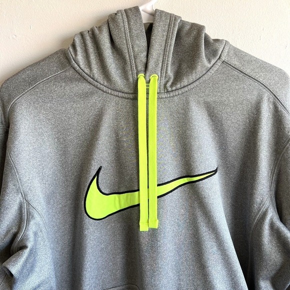 Nike Therma-FIT Pullover Hoodie Sweatshirt Neon Green Logo Men's Size Medium - Picture 4 of 12